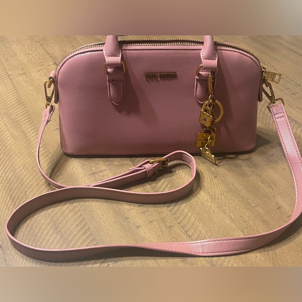 EUC Steve Madden Pink Satchel Bag with Crossbody Strap and SM Bagcharm - Picture 2 of 9